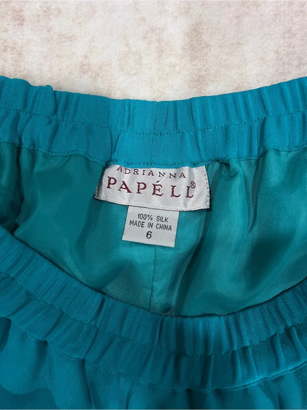 Vintage Adrianna Papell 100% Silk Teal Midi Skirt Pockets 6